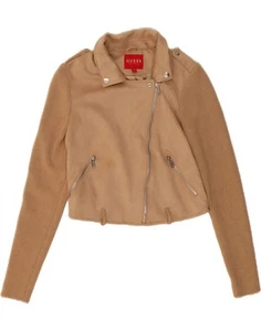 GUESS Womens Knit Crop Bomber Jacket UK 14 Medium Beige Polyester BW06 - Picture 1 of 4