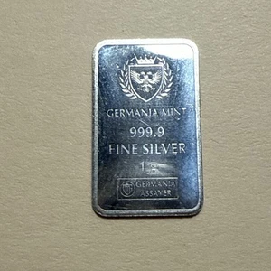 One Gram Silver Ingot "Germania" 999 Fine Silver - Rare 1 gram Germania Mint Bar - Picture 1 of 2