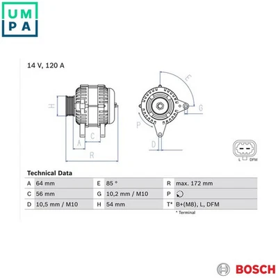 ALTERNATOR 0 986 049 990 FOR VAUXHALL ZAFIRA/Mk/II VECTRA ASTRAVAN/IV SIGNUM - Image 1 of 4