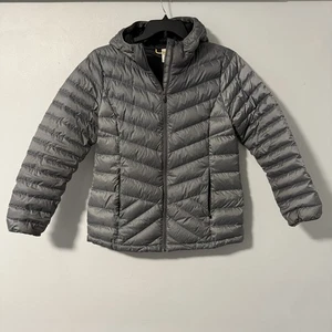 Abrigo Chaqueta Lolë Gris Pato Plumón/Pluma Acolchado Ligero Con Capucha Puffer L - Imagen 1 de 10