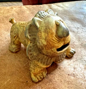 Cute Vintage 70’s Otagiri Japan Brown Pottery LION Coin Bank w/ Stopper Paisley - Picture 1 of 8