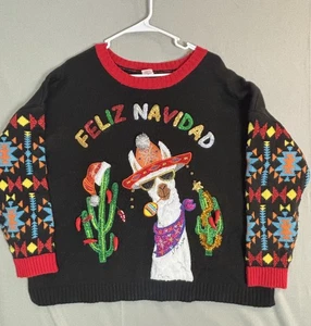 Ugly Christmas Sweater 1x 16W-18W Pullover Feliz Navidad Lama Kaktus Mehrfarbig - Bild 1 von 12