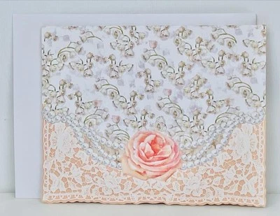 CAROL'S ROSE GARDEN Rose & Pearls SINGLE Note Card CAROL WILSON FINE ARTS