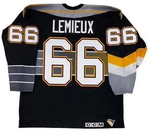 MARIO LEMIEUX PITTSBURGH PENGUINS 1995 CCM BLACK THIRD JERSEY LARGE ROBO PENS - Picture 1 of 5