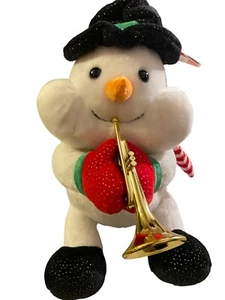 Christmas Plush Light Up Snowman Doll Plays Trumpet, "Here Comes Santa Clause" - Picture 1 of 16