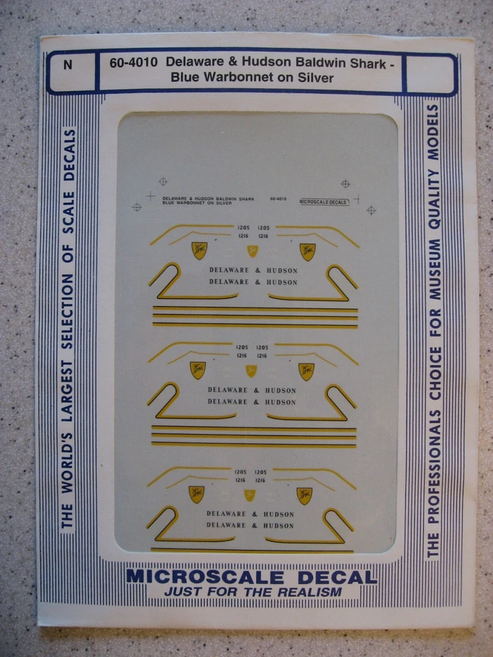 Microscale Decal N 60-4010 Delaware & Hudson Baldwin Shark Blue Warbonnet on Sil - Image 1 of 1