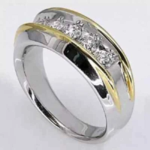 Men's 14K White Gold Plated 2Ct Round Cut Diamond Lab- Created Wedding Band Ring - Picture 1 of 5