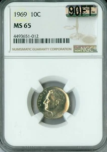 1969 ROOSEVELT DIME NGC MS65 MAC 90FT VERY RARE $500.00 IN FT * - Picture 1 of 4