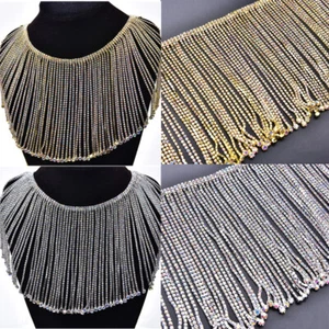 Borla de diamantes de imitación cadena con flecos de diamante accesorio artesanal de costura - Imagen 1 de 14