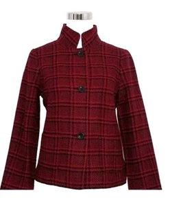Talbots Women Jacket Short Pleated Button Down Red Wool Blend Small Petite 4-6 - Picture 1 of 6
