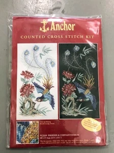 Anchor Phoenix & Chrysanthemum cross stitch kit NIP white black Aida thread NEW - Picture 1 of 1