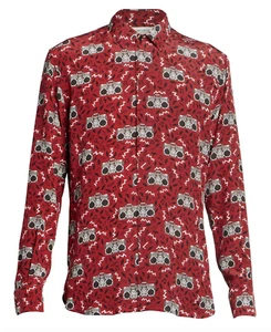 NWT Saint Laurent YSL Red Boombox Radio Music Silk Button Down Shirt 42 US 16.5 - Picture 1 of 12
