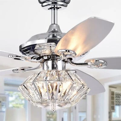 Makore Chrome 52-inch Lighted Ceiling Fan with Crystal Shade - Image 1 of 4