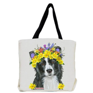 Border Collie Dog with Flowers Tote Bag - Picture 1 of 1