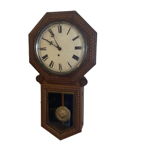 Antique Ingraham Long Drop School House Regulator Clock, Beautiful Oak Case Cover