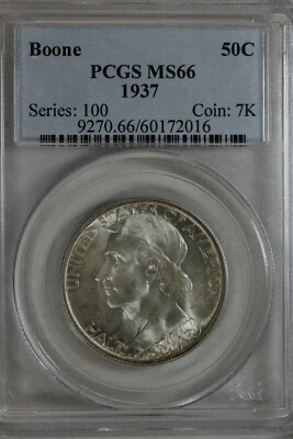 1937 .50 PCGS MS 66 BOONE Classic Silver Commemorative Coin - Image 1 of 2