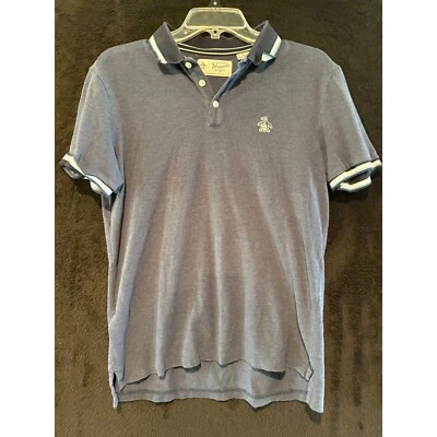 Penguin Polo Shirt Organic Cotton Striped Trim Casual Blue Mens Size M - Image 1 of 4