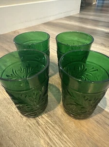 Lot of 4 Vintage Forest Green Anchor Hocking Sandwich 9 oz. Tumblers Glasses 4" - Picture 1 of 6
