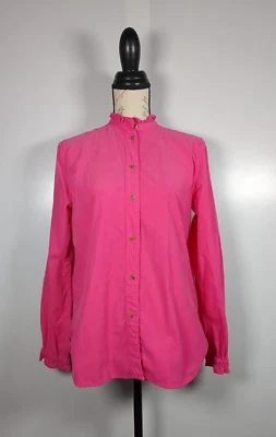 Camisa de pana rosa J Crew para mujer 6 botones cuello y mangas con volantes Foto 1 de 4
