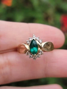 Anello Diamanti Oro Giallo 14k Smeraldo Taglia 7 - Foto 1 di 6
