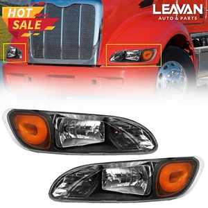 For 2008-2013 Peterbilt 325/384/386 Truck Black Headlights Headlamps Left+Right - Picture 1 of 12