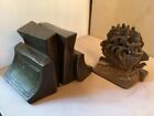 Vintage 2 Sets Of Metal Bookends That Are Books & Sailing Ships.
