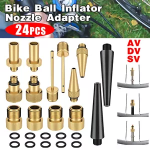 24pc Bike Ball Inflator Nozzle Adapter Air Pump Valve Needle Presta Schrader Kit - Picture 1 of 11