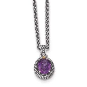 14k Yellow Gold w/Sterling Silver Two-Tone w/Amethyst Oval Necklace QTC1232 - Picture 1 of 1