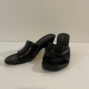VTG Merona Women's Size 8.5 Black Leather Slip On Wedge Sandals 90's Y2K - Picture 1 of 9