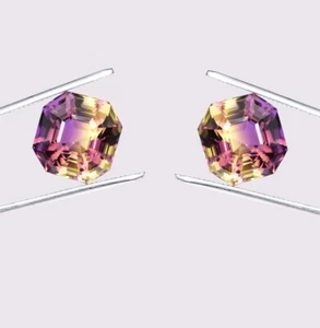 1 Pair AAA Flawless 4 x 4 mm Natural Bi-Color Ametrine (GIT Certified) Gemstone - Picture 1 of 4