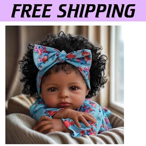 Lifelike 18-Inch Black Reborn Baby Doll with Clothes and Accessories for Kids 3+ - Picture 1 of 10