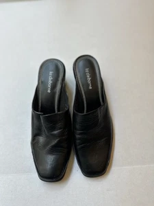 Liz Claiborne Black Nappa Slip On Mules Heels US Size 6M - Picture 1 of 11