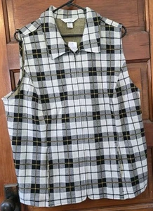 CJ Banks Women's 1X Black & White, Gold Plaid Zip Front Vest New With Tags - Picture 1 of 7