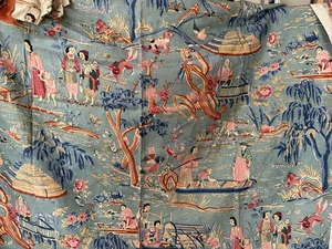 Tessuto Vintage 100% Lino LaVie Chinose Asiatico Scena Natura Cervo Cani Uccellini B&G $224 - Foto 1 di 19