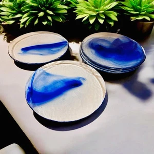 "Juego de 6 platos de ensalada de vidrio transparente Bormioli Rocco azul cobalto de Murano 7,75""" - Imagen 1 de 3