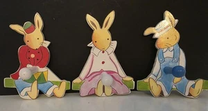 Royal Doulton Bunnykins Wooden Clothes Hooks Set of 3 Pink, Blue & Red 6"× 8" - Picture 1 of 14