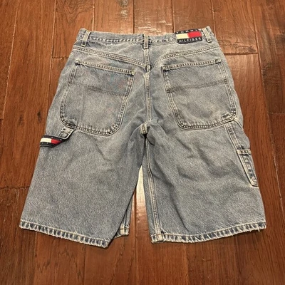 Vintage Tommy Hilfiger Carpenter Jean Shorts Mens 34 Light Wash Baggy Y2K Jorts - Image 1 of 4