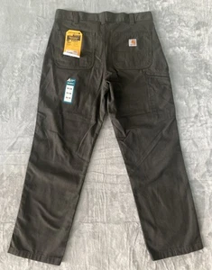 Carhartt BN2291-M Mens Rugged Flex Relaxed Fit Canvas Work Green Pant Size 34x30 - Picture 1 of 8
