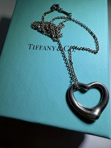 Tiffany & Co. Elsa Peretti Sterling Silver Open Heart Pendant and Chain - Picture 1 of 9