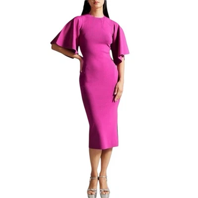 Vestido Suéter Ted Baker Lounia Manga Acanalada Body-Con Midi Nuevo con Etiquetas Talla 5/12 XL Foto 1 de 4