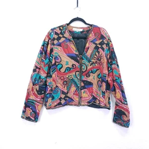 Vintage I. Magnin Judith Ann Blazer Jacke Seide bunt Pailletten kräftig Print L - Bild 1 von 24