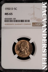 1950-D Jefferson Nickel - NGC MS 65 - Brilliant Unc  No Reserve  #SLi186 - Picture 1 of 2