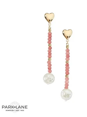 Park Lane PIXIE золотистый пухлый сердце розовый бисер пресноводный жемчуг серьги новый! - Изображение 1 из 4