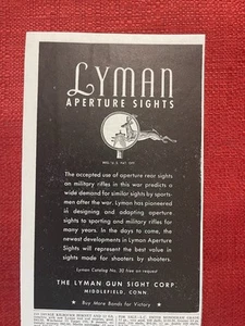 Vintage 1945 Print Ad Lyman Gun Sight Corp. Aperture Sights Advertisement - Picture 1 of 3