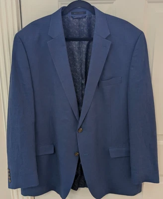 Abrigo deportivo Chaps azul para hombre mezcla de lino forrado cachemira dos botones 46L Foto 1 de 4