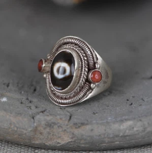 I05 Ring Nepal Tibet Stil D Sterling Silber 925 Achat größenverstellbar - Bild 1 von 8