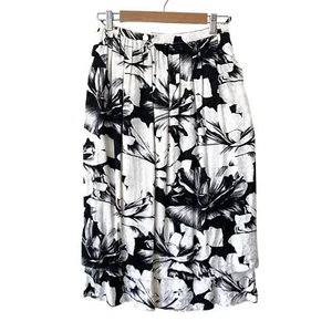 Vintage Valentino Silk Skirt 70's Women's 10 Small Black White Floral Pleated  - Picture 1 of 5