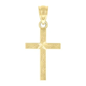 10k 10kt Yellow Gold Diamond-Cut Unisex Cross Religious Charm Pendant 0.8 Inches - Picture 1 of 4