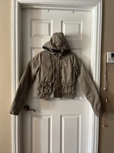 Hollister Size Large Hooded Military Jacket Women Beige Quilted Full Zipper - Picture 1 of 8