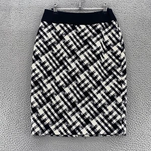White House Black Market Skirt Womens 4 Black White Plaid Tweed Wool Blend Knee - Picture 1 of 10